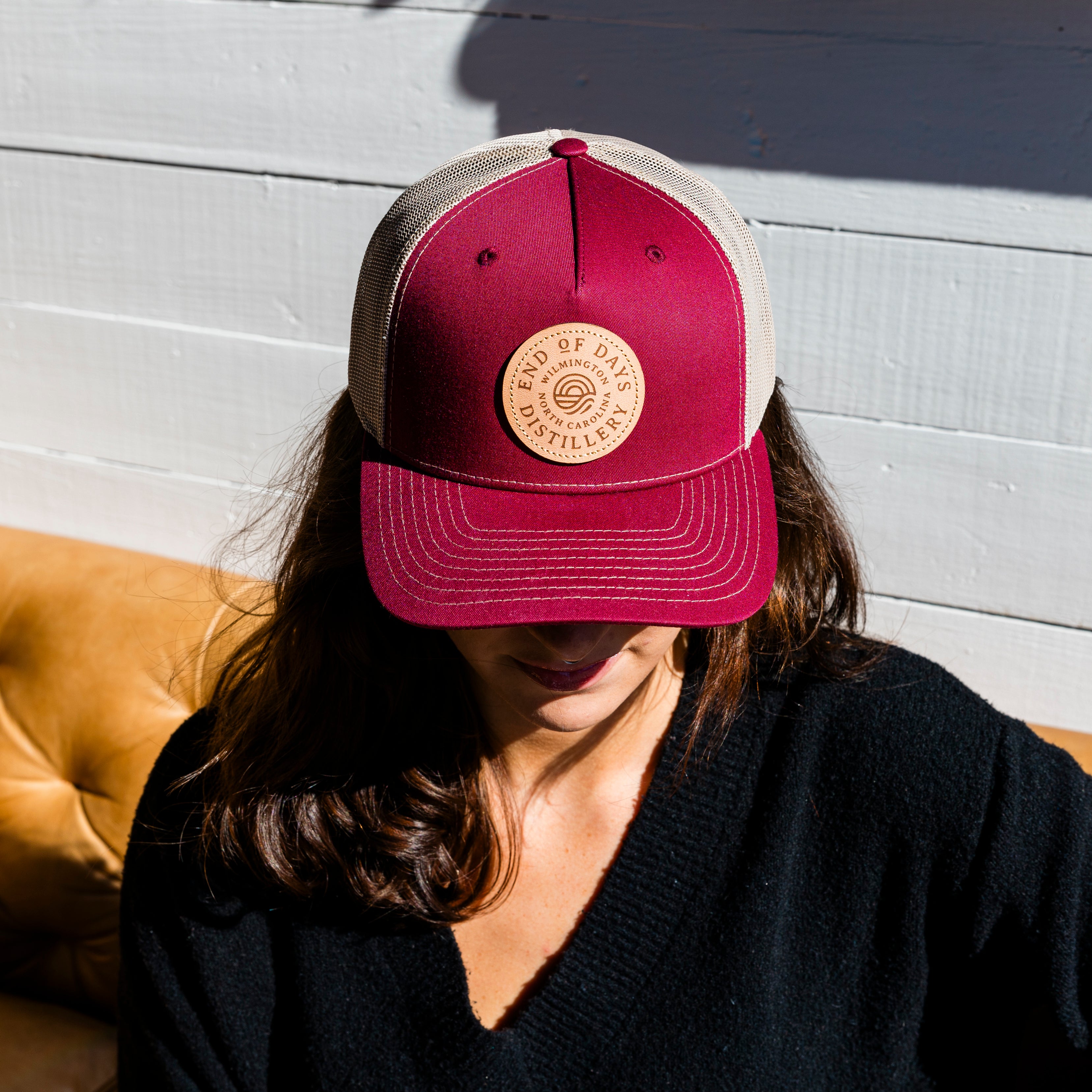 Tan Leather Patch Trucker Hat