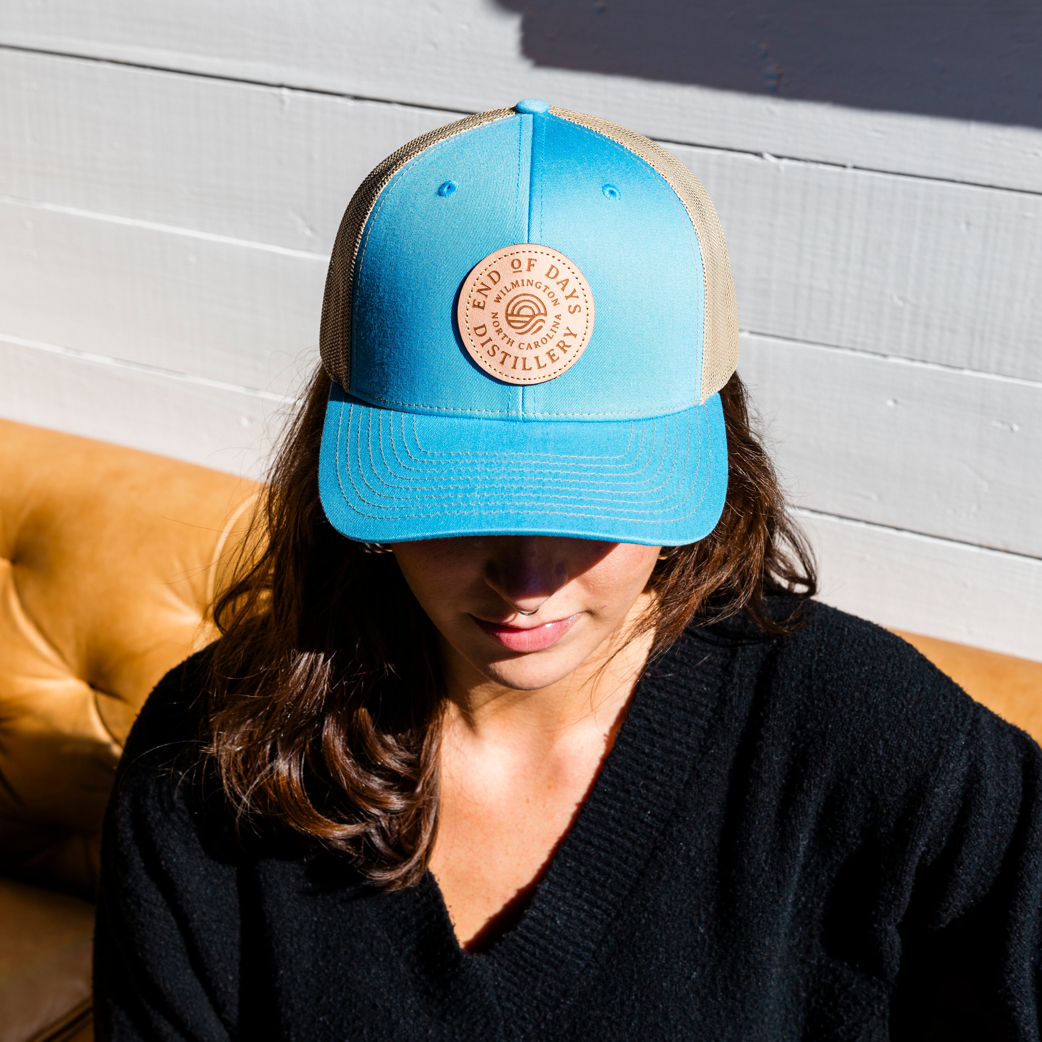 Tan Leather Patch Trucker Hat