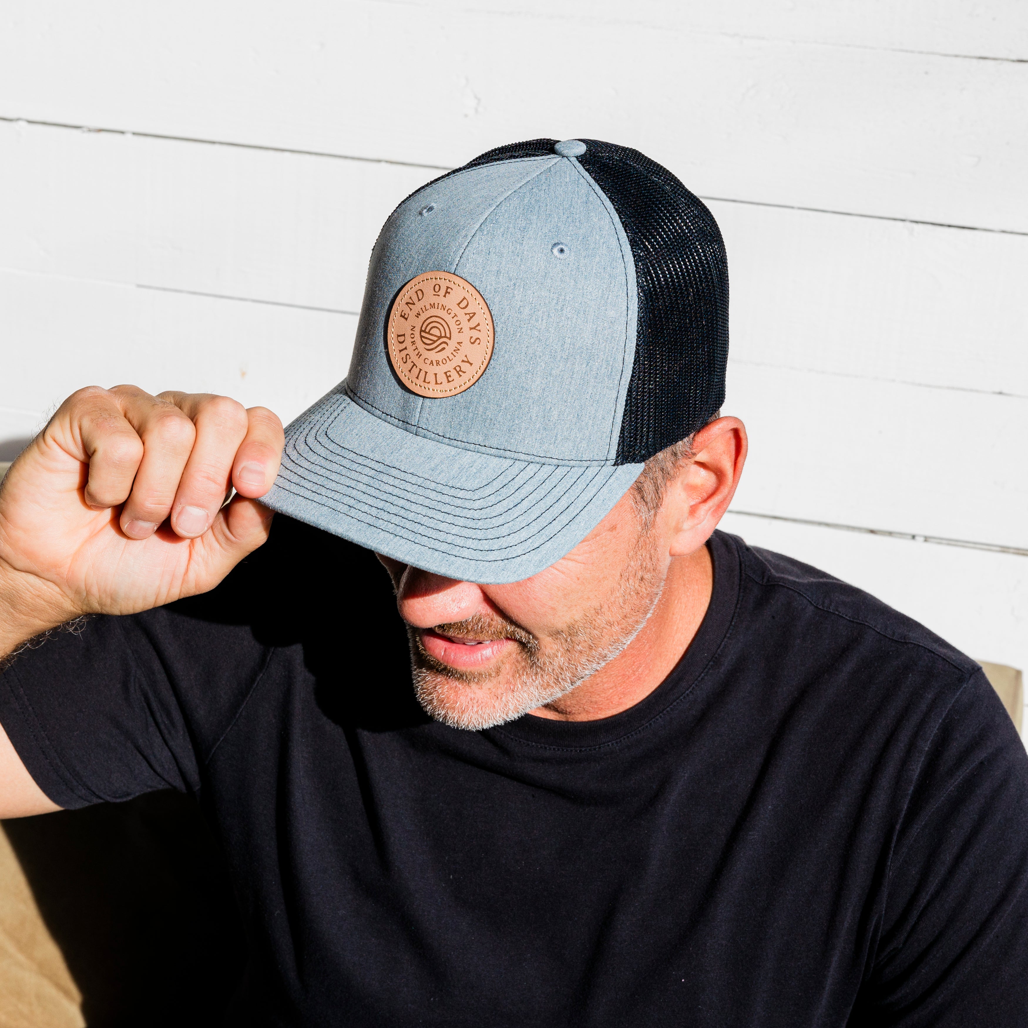 Tan Leather Patch Trucker Hat